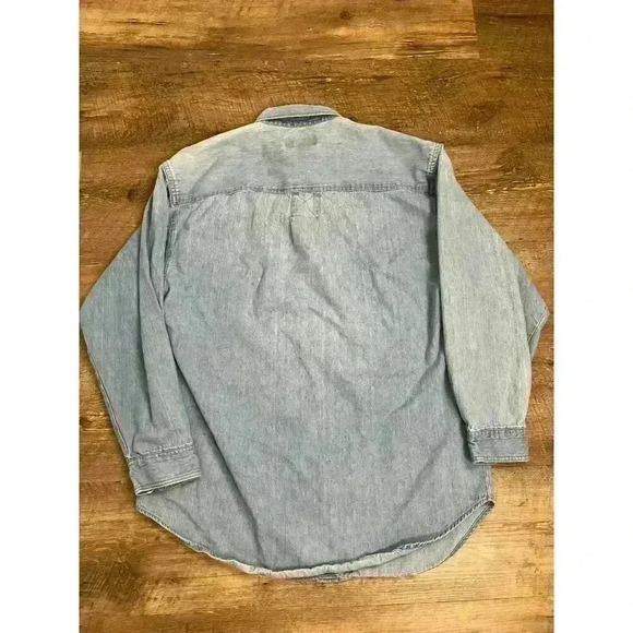 Vtg 80's Whistles Pearl Snap Denim Button Up Shirt Bear Embroidered Size M - Picture 9 of 12